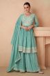 Sea Green Embroidered Chinnon Sharara Suit