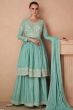 Sea Green Embroidered Chinnon Sharara Suit