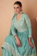 Sea Green Embroidered Chinnon Sharara Suit