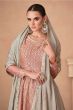 Peach Embroidered Chinnon Sharara Suit