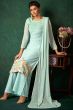 Turqoise Green Georgette Embroidered Palazzo Suit