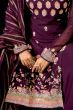 Plum Purple Georgette Embroidered Palazzo Suit