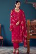 Hot Pink Georgette Embroidered Pant Suit