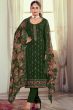 Dark Green Georgette Embroidered Pant Suit