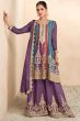 Multi Color Light Purple Chinon Embroidered Suit