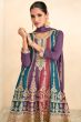 Multi Color Light Purple Chinon Embroidered Suit