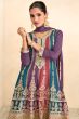 Multi Color Light Purple Chinon Embroidered Suit