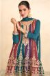 Multi Color Blue Chinon Embroidered Suit