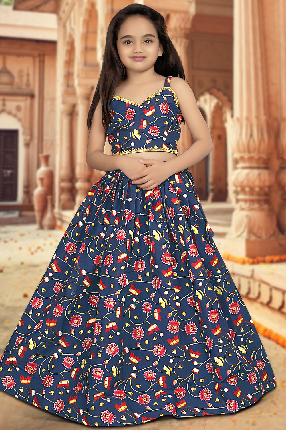 Blue Silk Printed Ethnic Lehenga