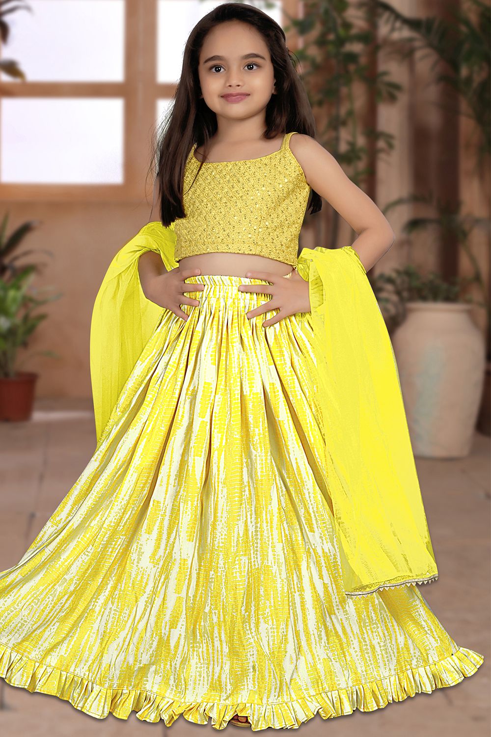 Yellow Silk Printed Ethnic Lehenga