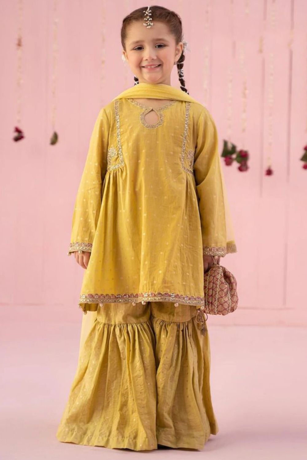 Yellow Jacquard Gharara Suit Set
