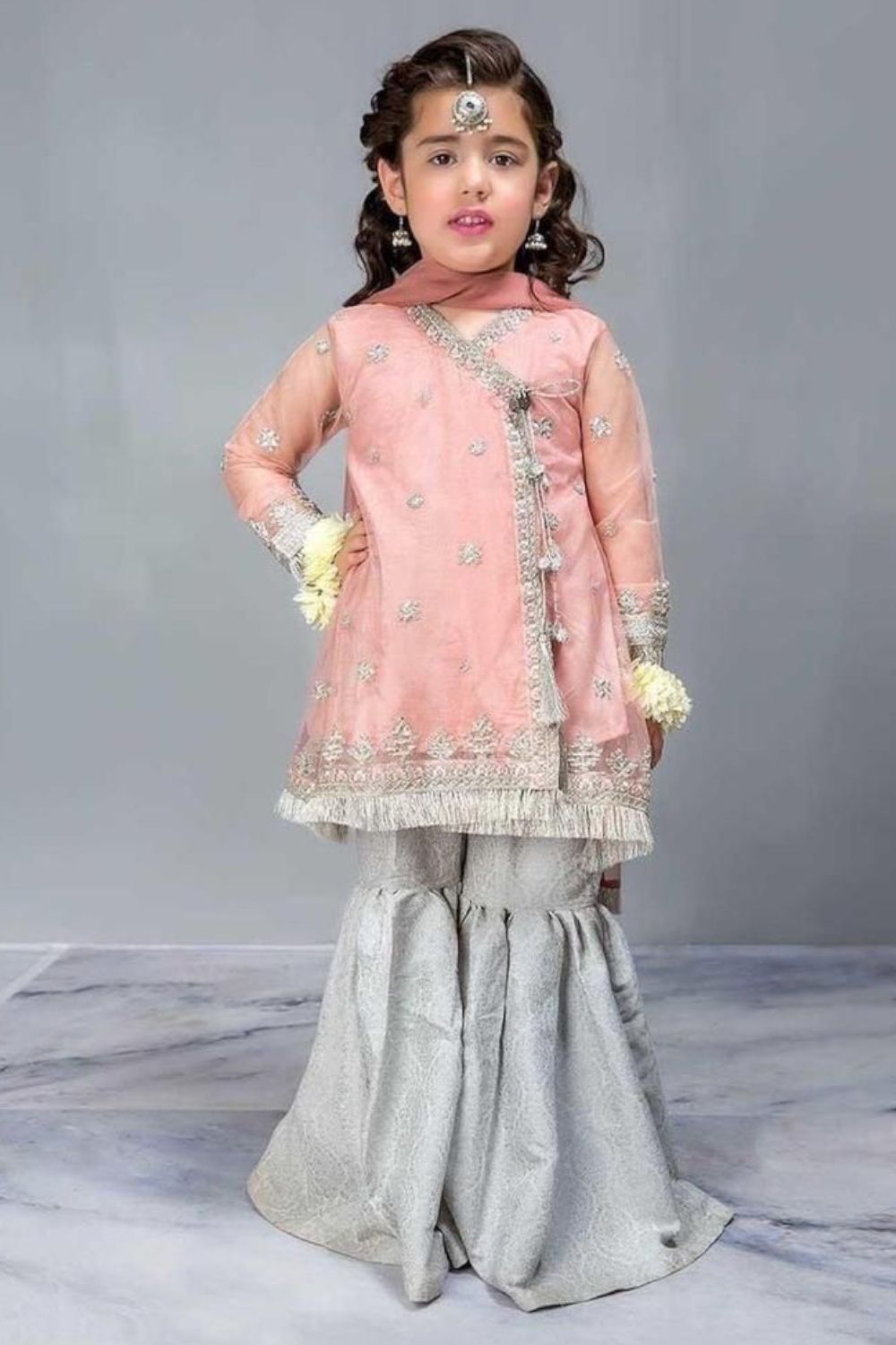 Peach Embroidered Organza Gharara Set
