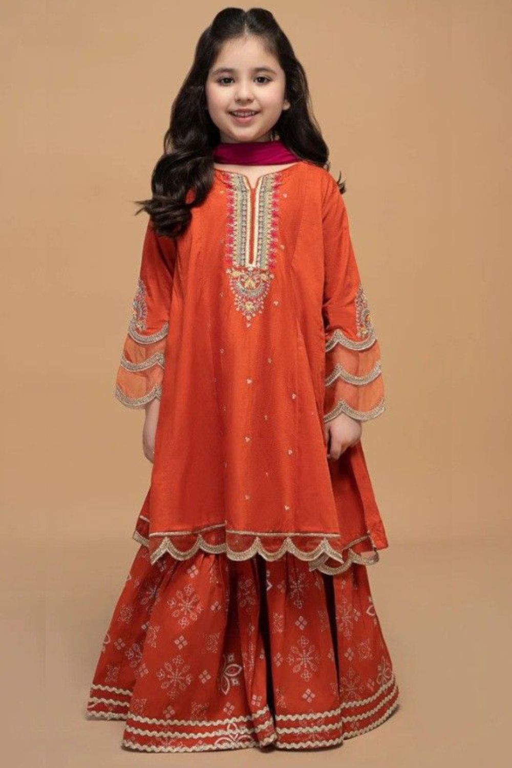 Orange Muslin Viscose Gharara Suit