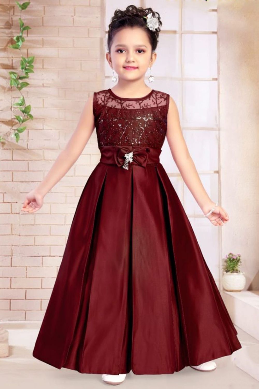Brown Party Wear Satin Gown