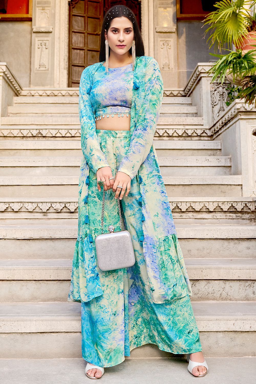 Blue Printed Georgette Co-ord Set