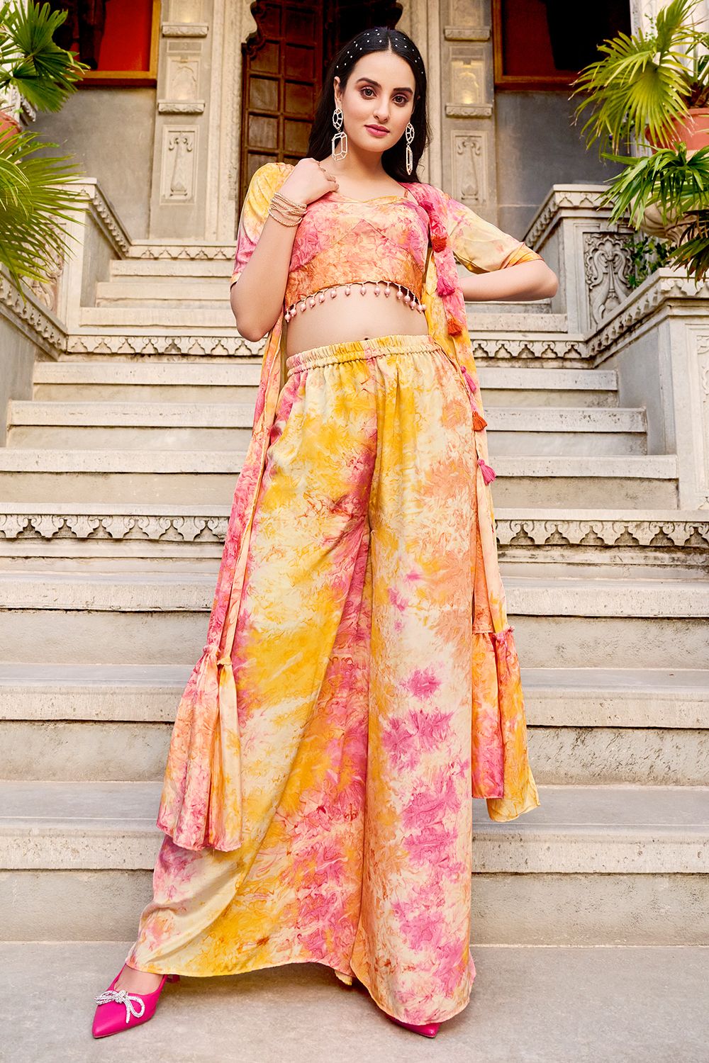 Orange Printed Georgette Co-ord Set