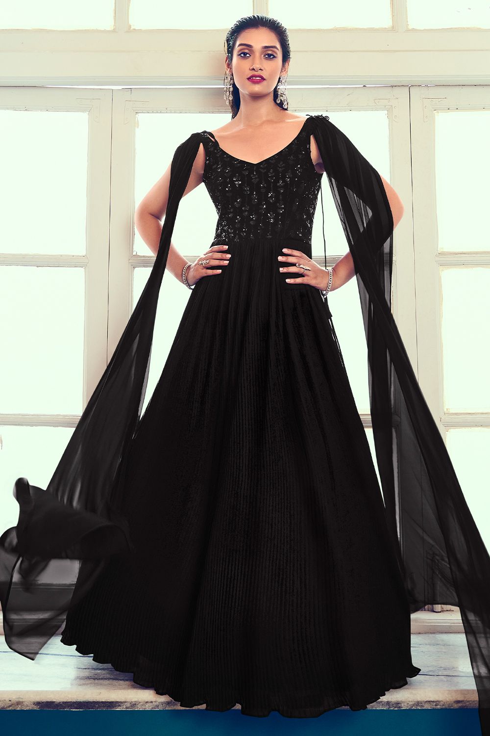 Black Georgette Indowestern Gown