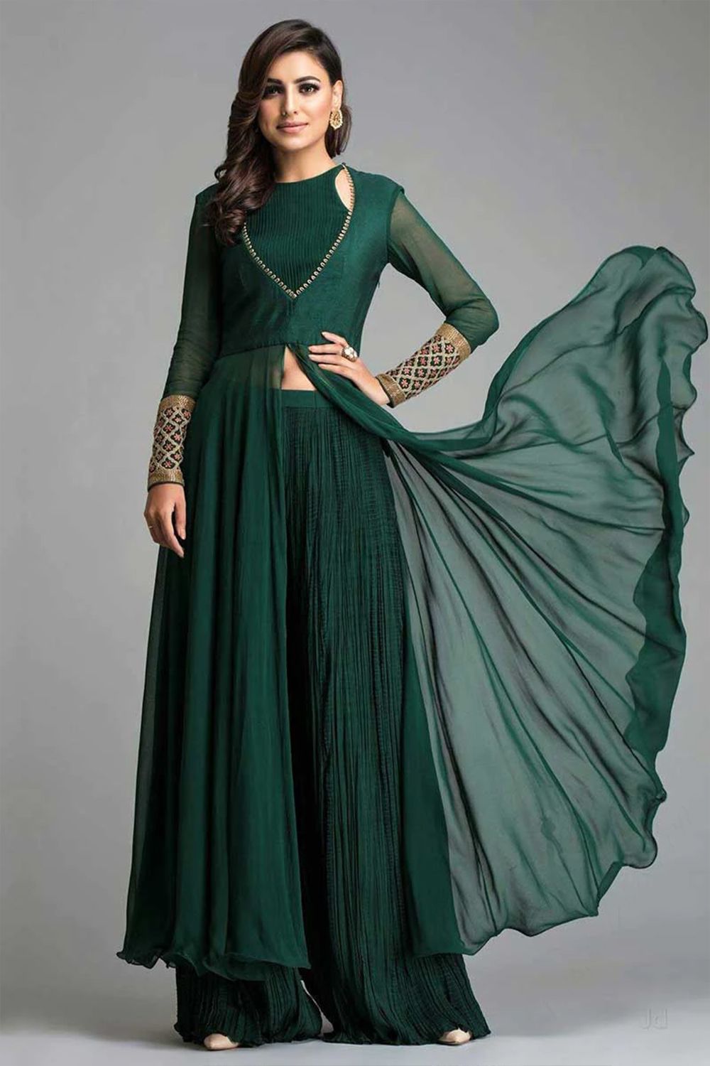 Bottle Green Georgette Anarkali Suit