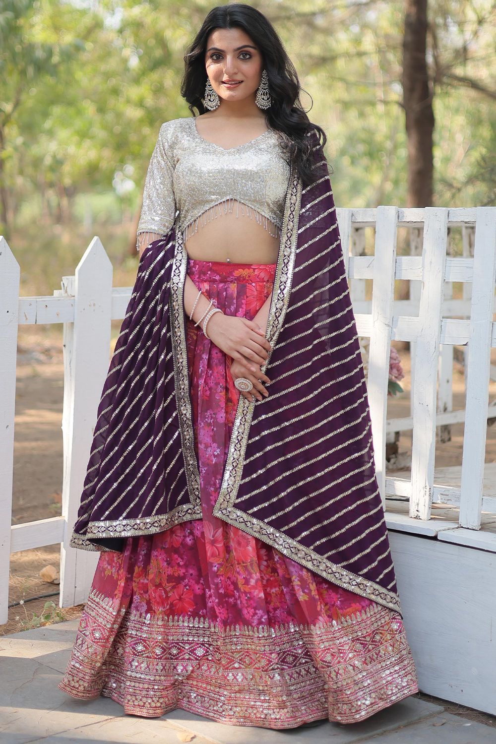 Multicolor Sequins Embroidered Georgette Lehenga Set
