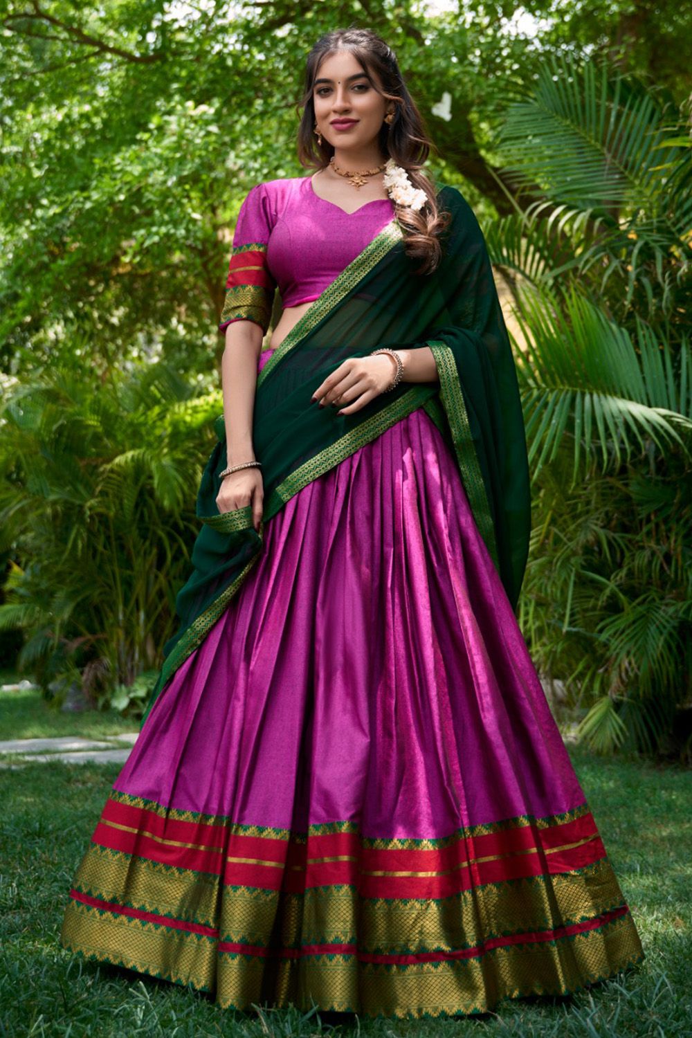 Magenta Pink Silk Lehenga.