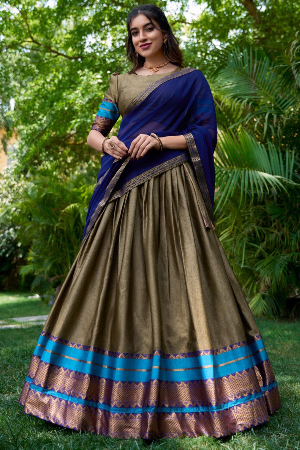 Ash Grey Silk Lehenga.