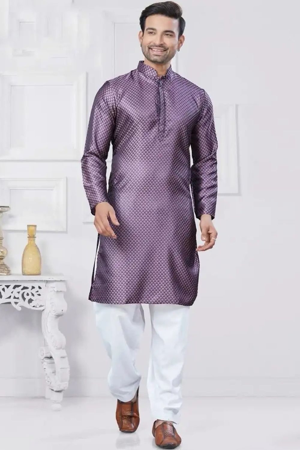 Lavender Jacquard Silk Kurta