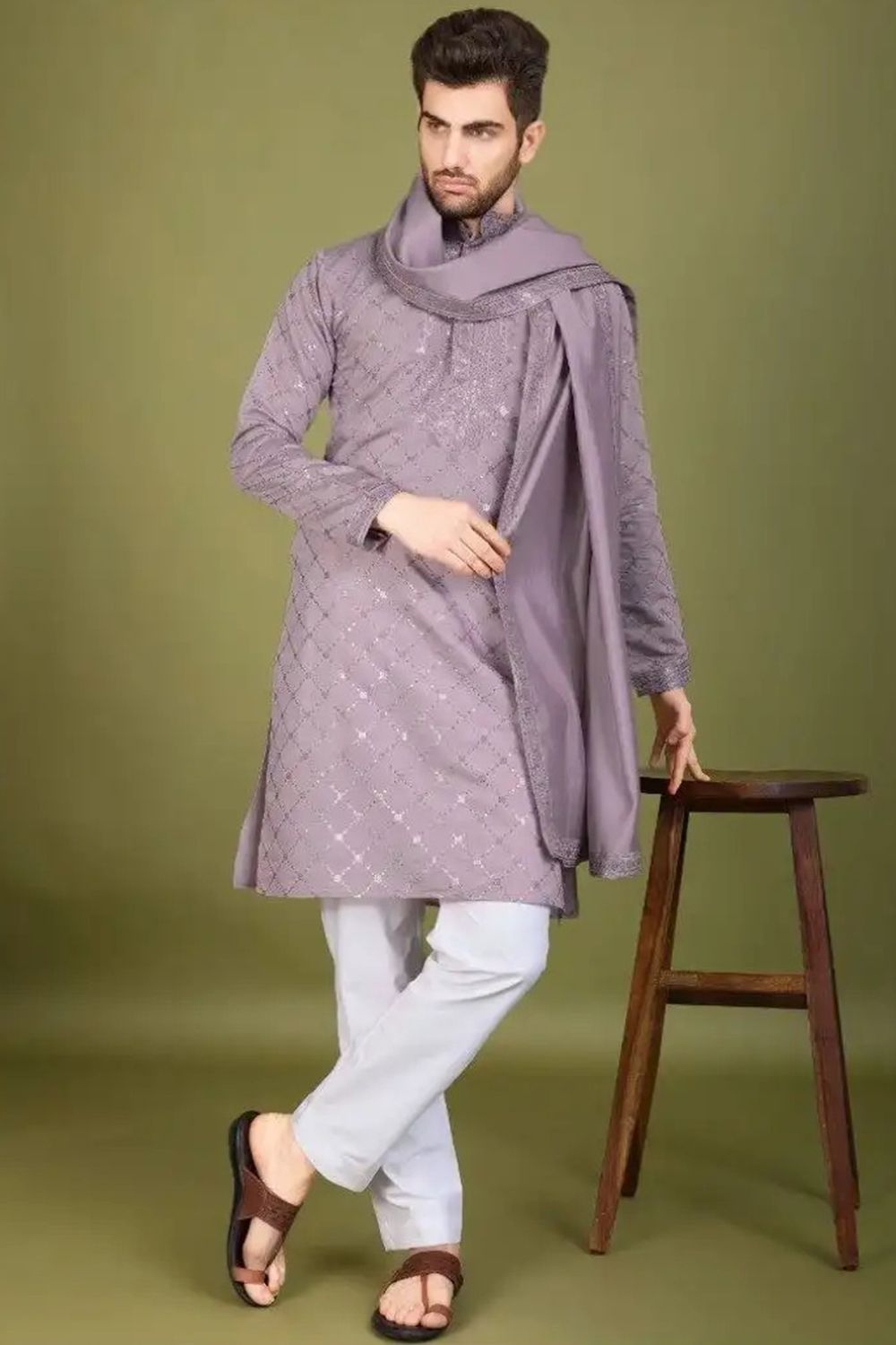 Purple Viscose Embroidered Kurta