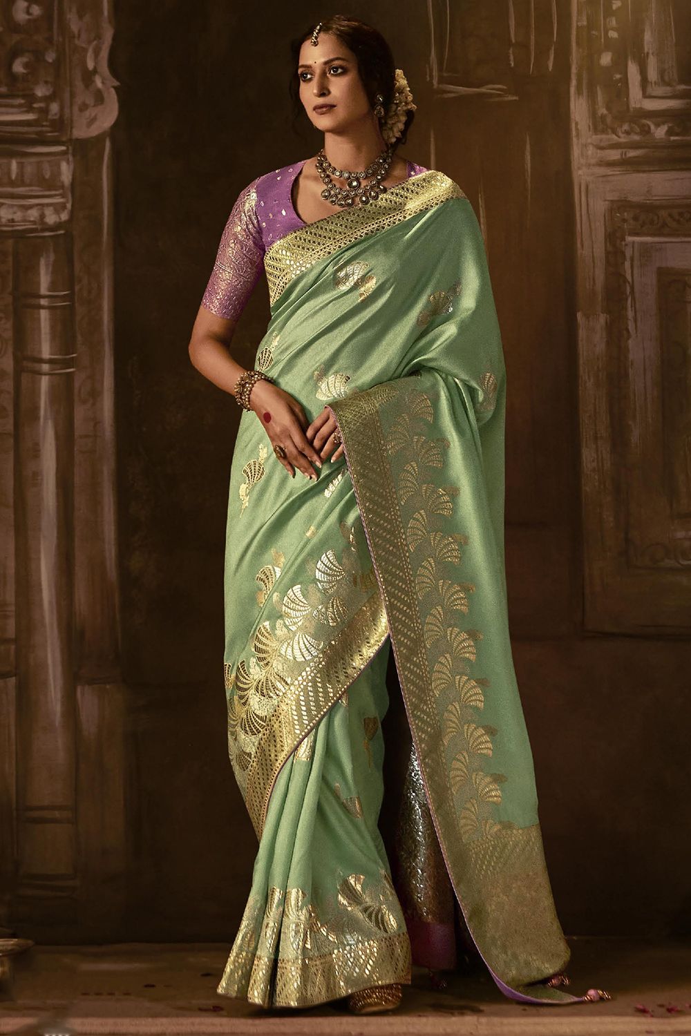 Pistachio Green Silk Light Weight Saree
