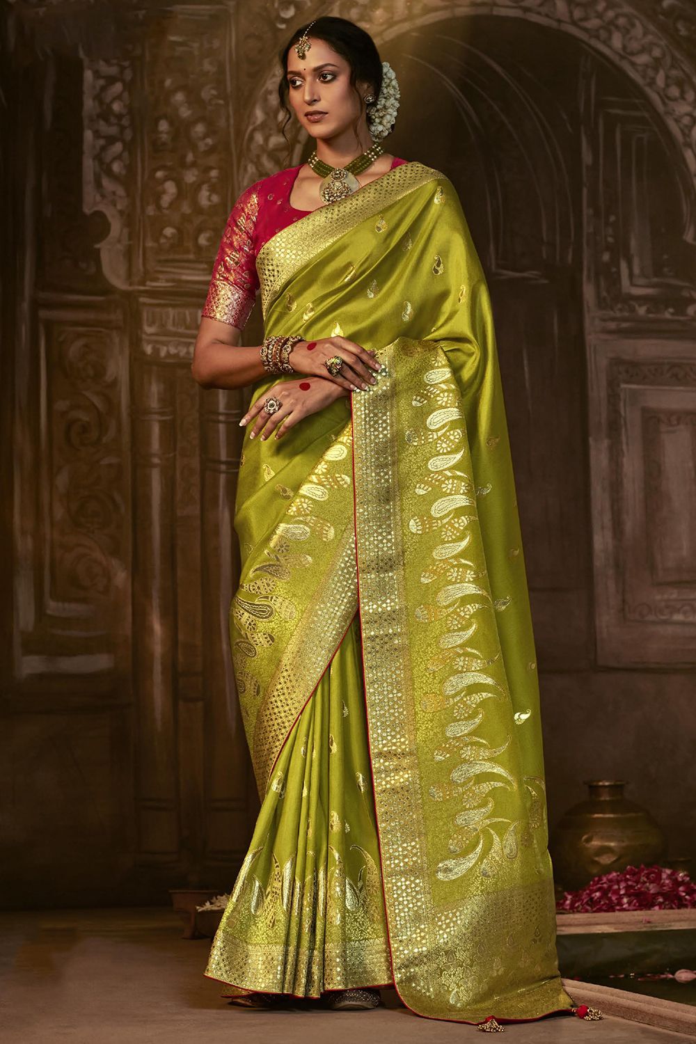 Olive Green Silk Light Weight Saree