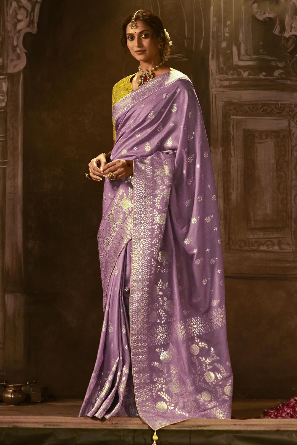 Lavender Silk Ethnic Embroidered Saree