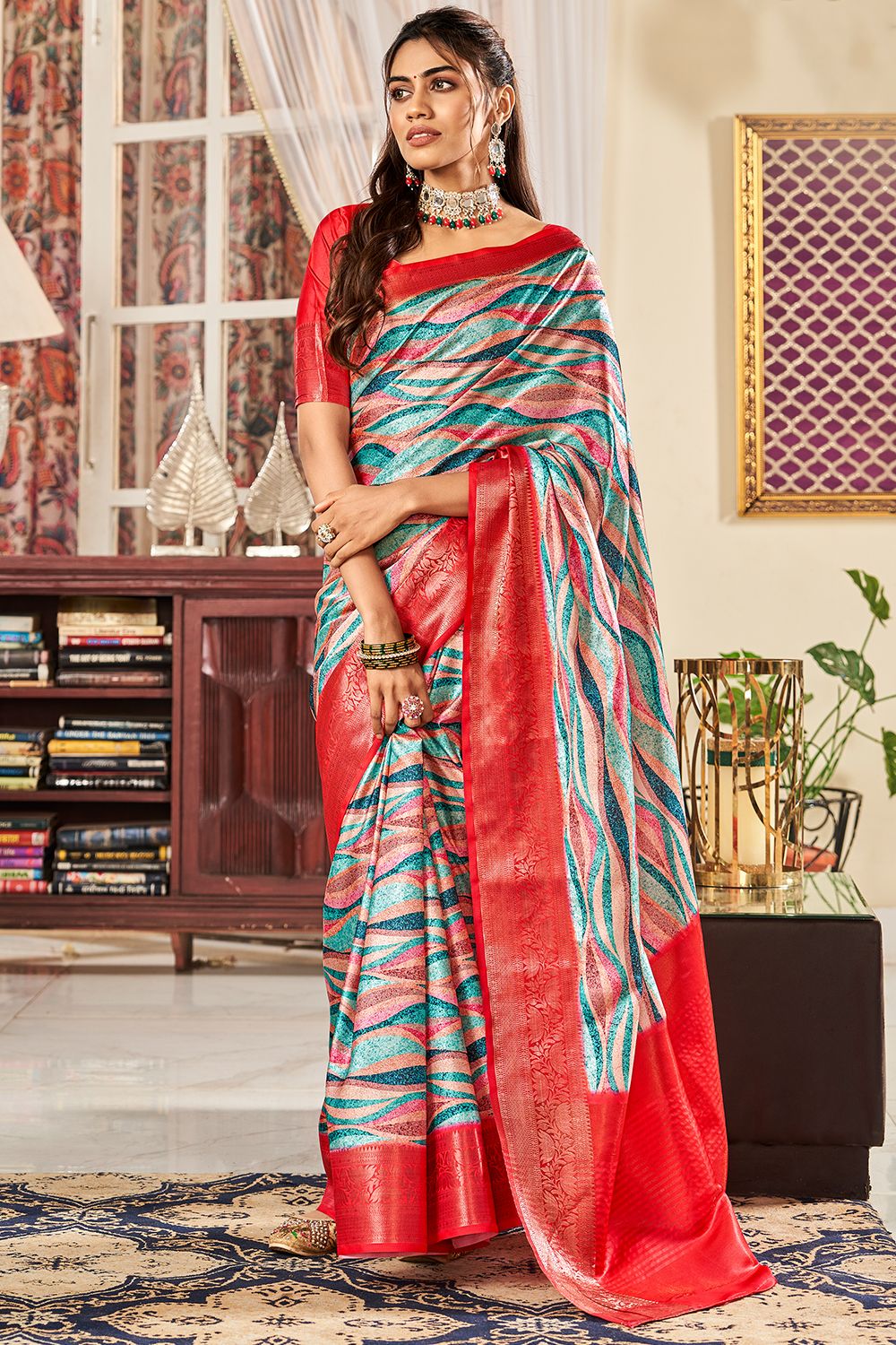 Multi Color Printed Satin Light Weight Saree