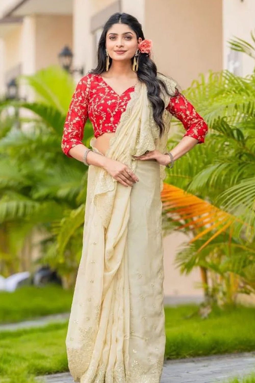 Cream Banglori Silk Saree