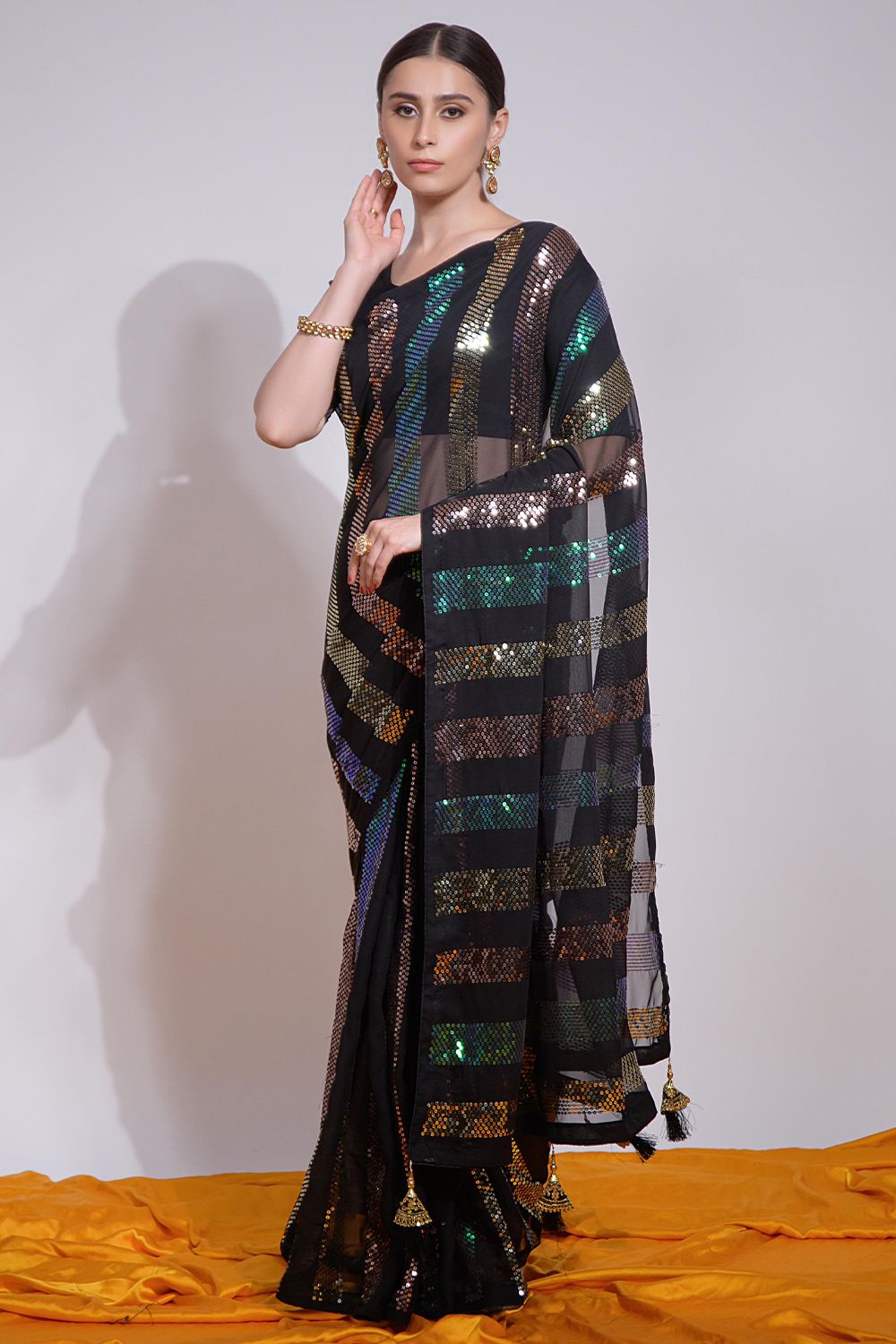 Black Sequins Embroidered Georgette Saree