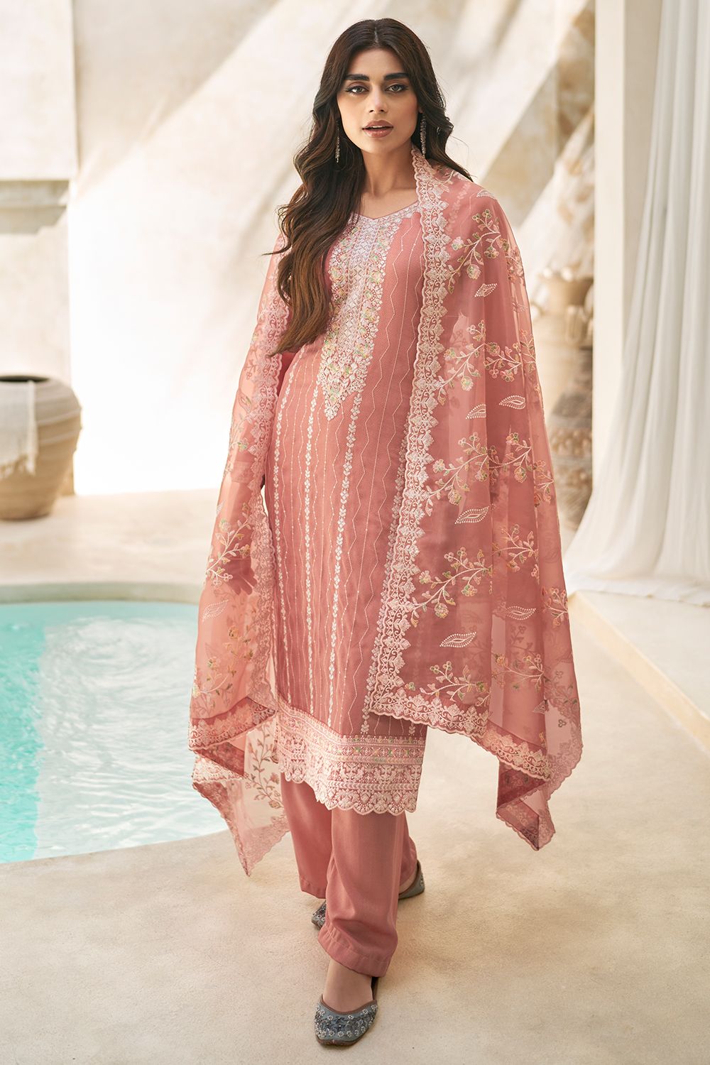 Peach Silk Pakistani Suit