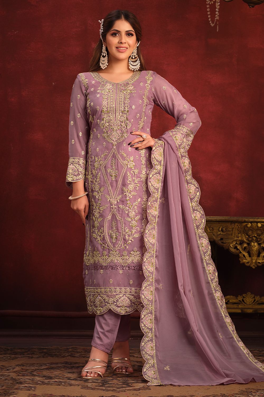 Light Mauve Viscose Salwar Kameez