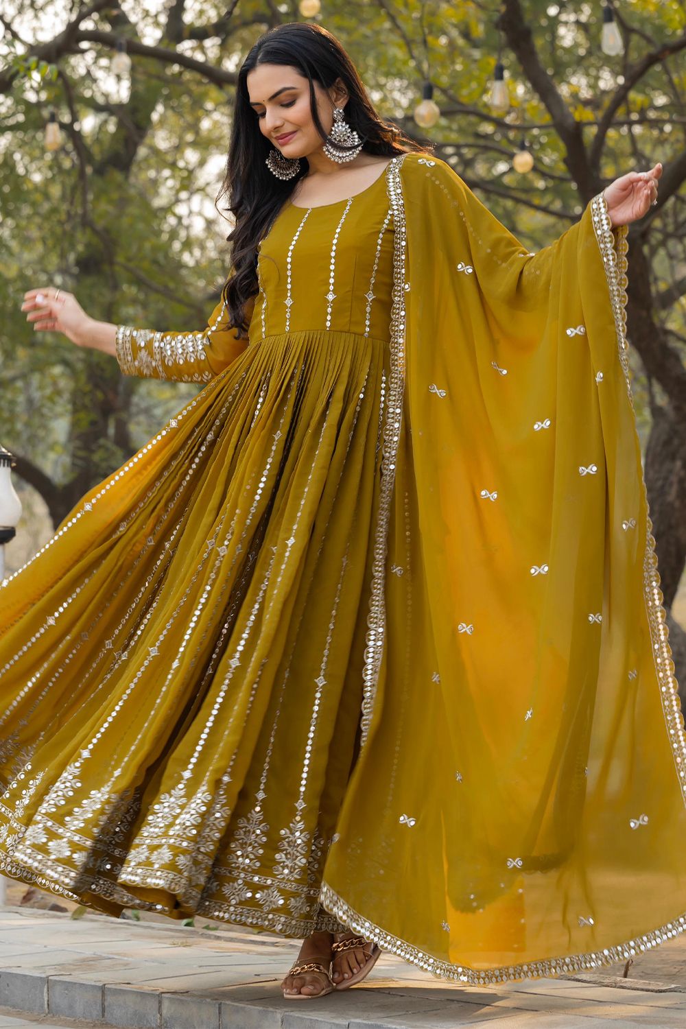 Mustard Yellow Anarkali Suit in Georgette