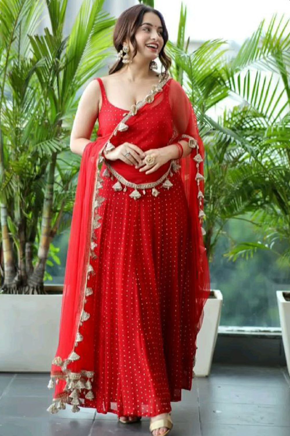 Red Georgette Embroidered Suit