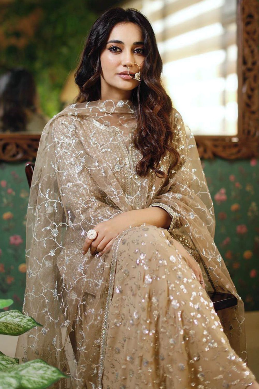 Golden Designer Party Wear Georgette Sharara Suit 
