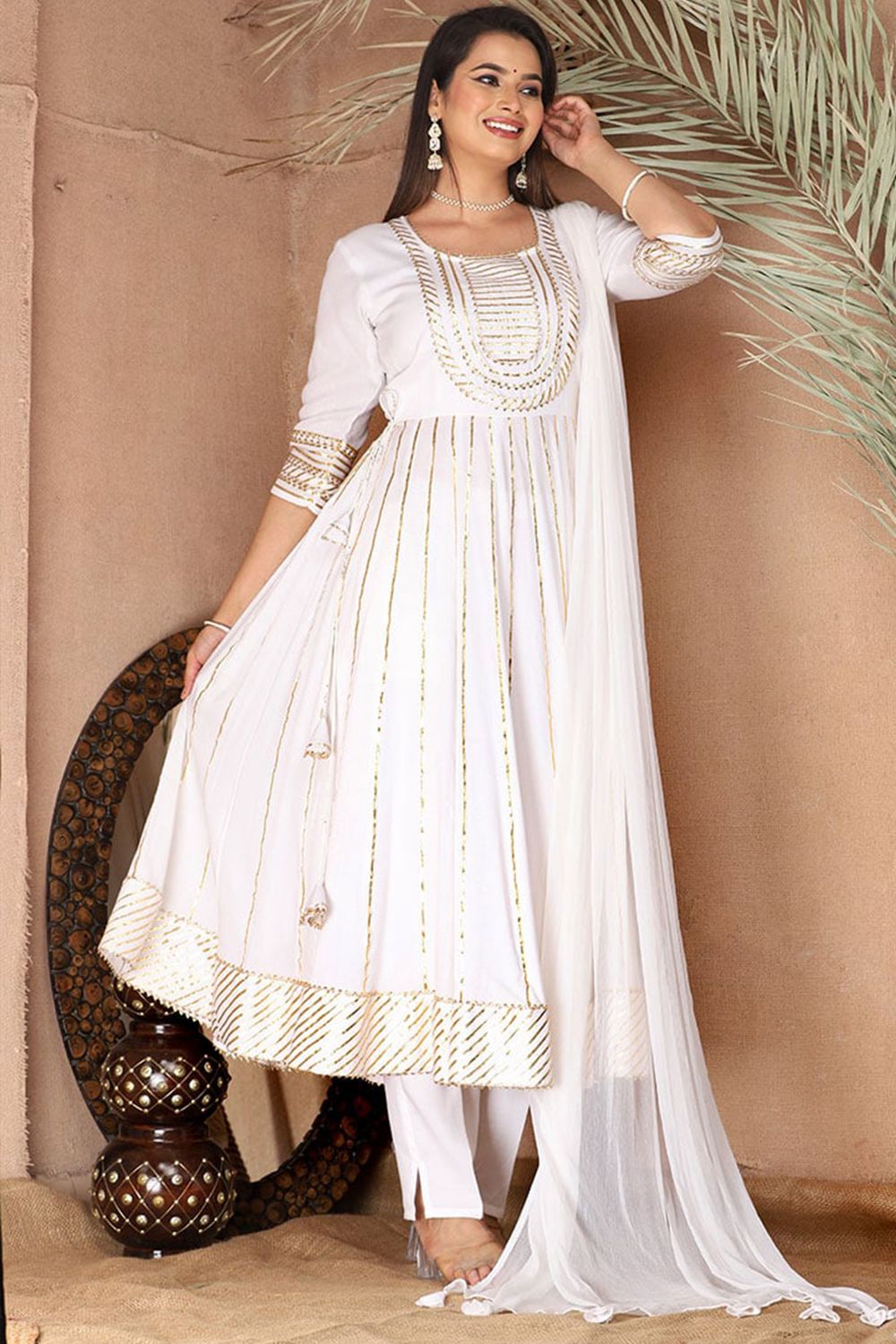 White Rayon Embroidered Anarkali Suit 