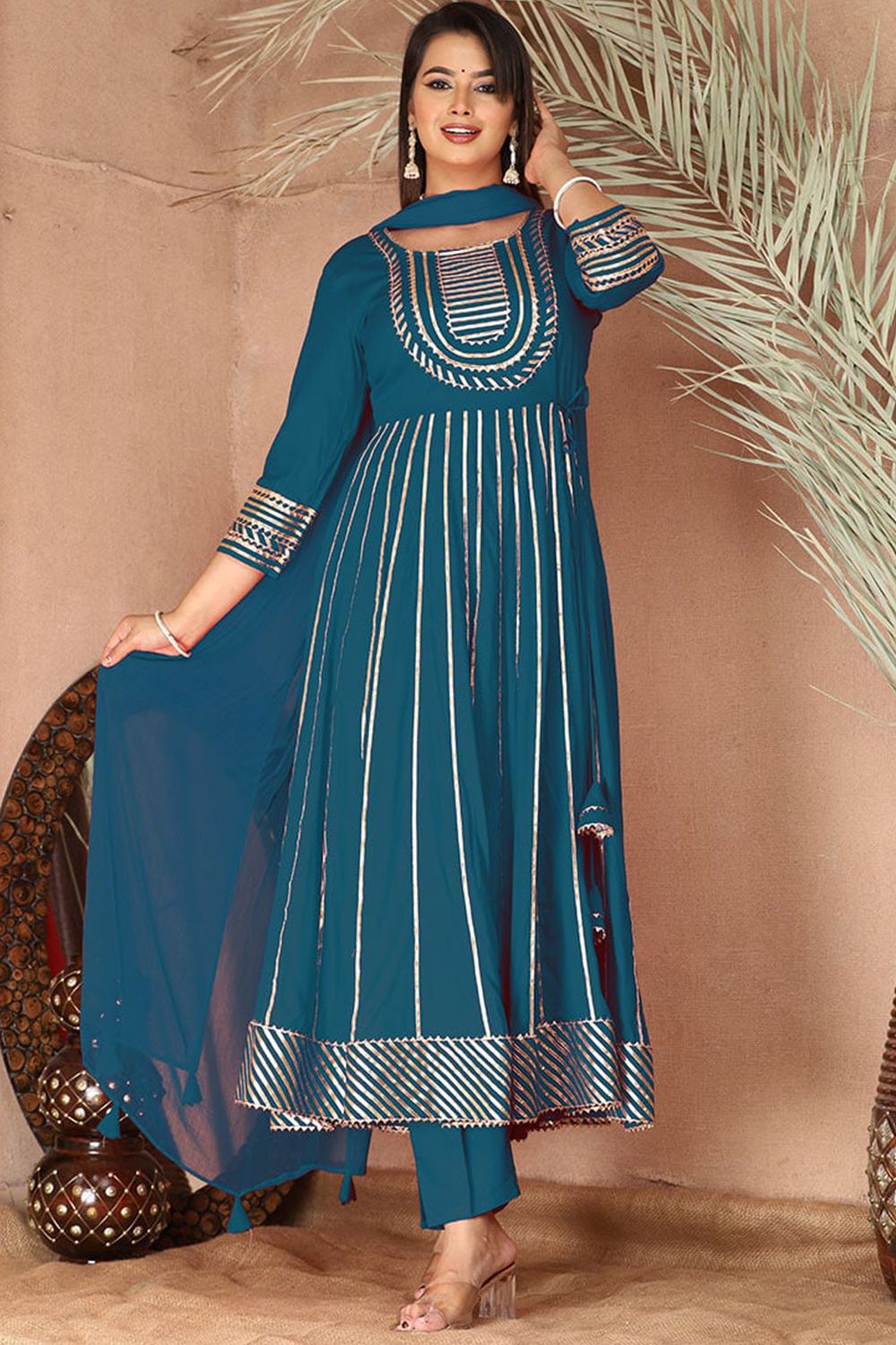 Blue Rayon Embroidered Anarkali Suit 