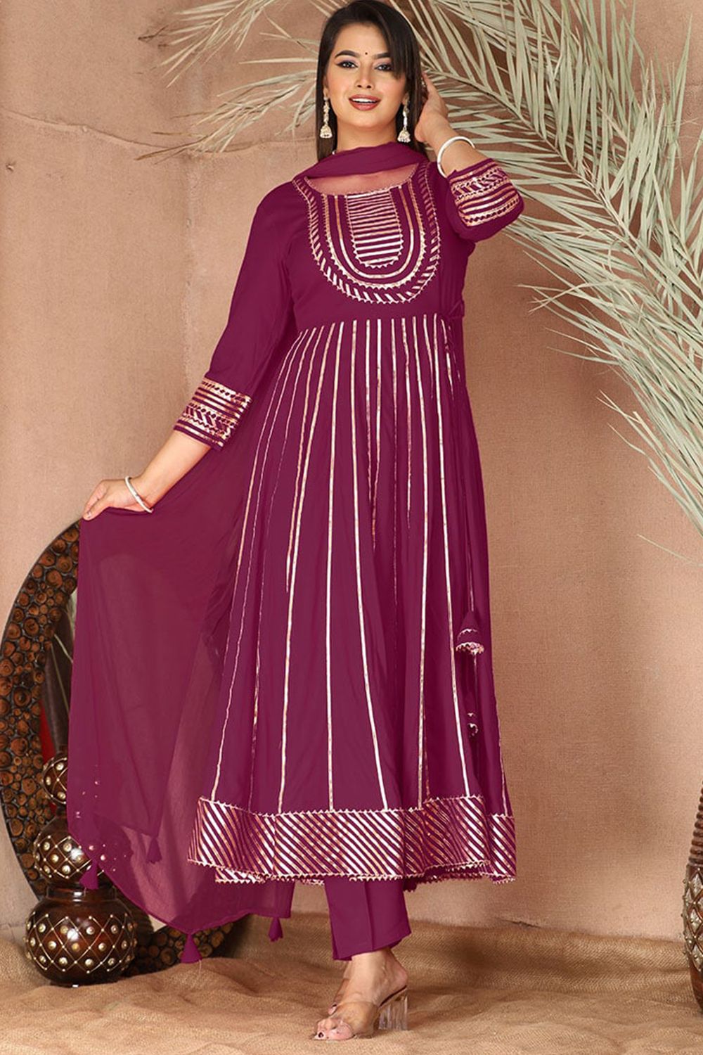 Purple Rayon Embroidered Anarkali Suit 