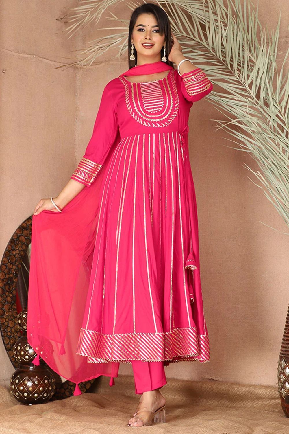 Pink Rayon Embroidered Anarkali Suit 