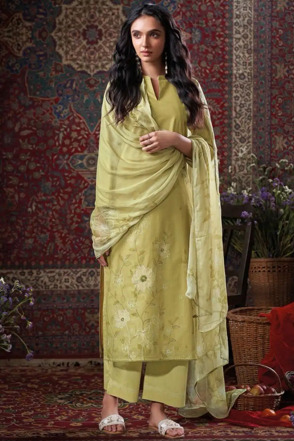 Green Printed Cotton Salwar Suits 