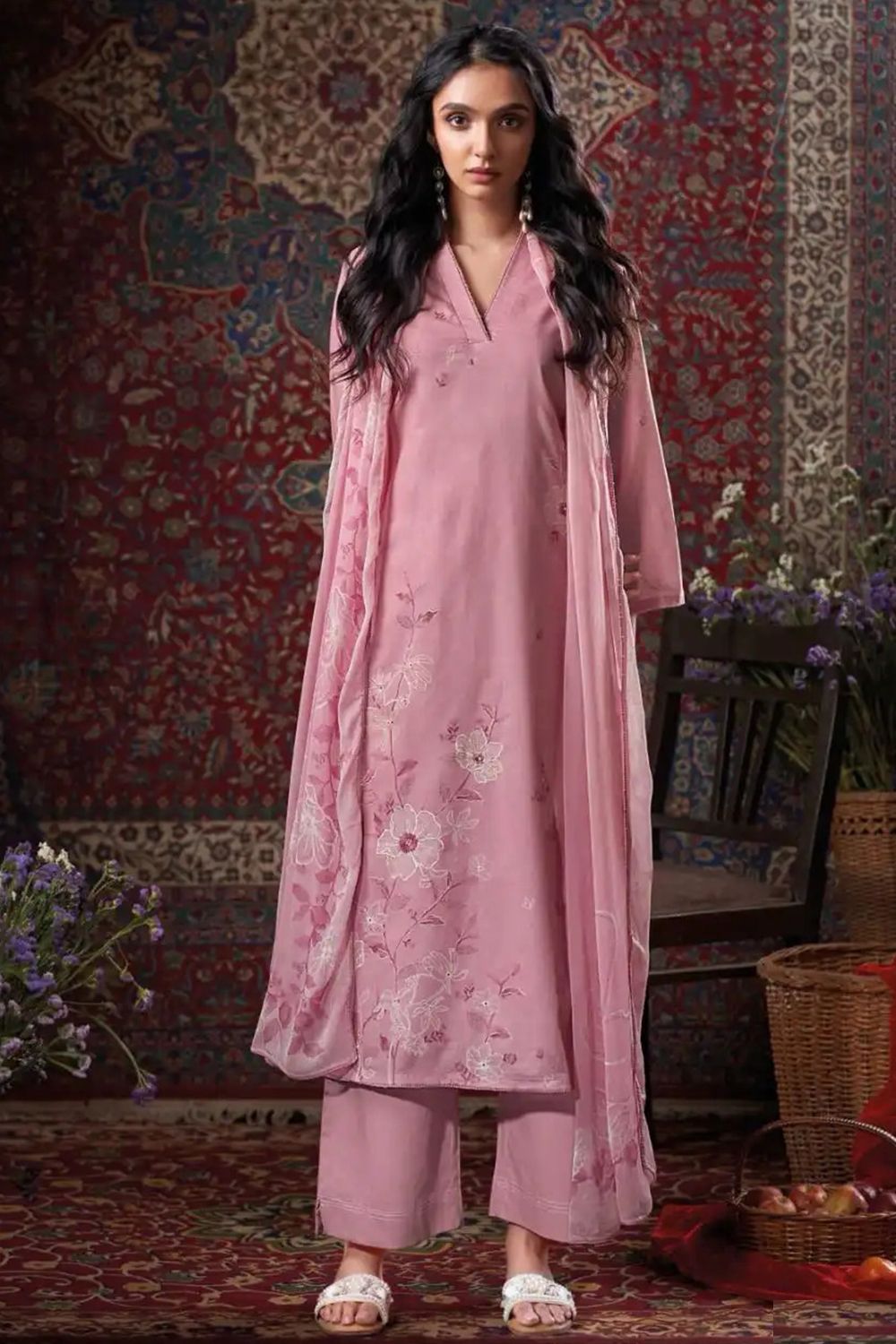 Pink Printed Cotton Salwar Suits 