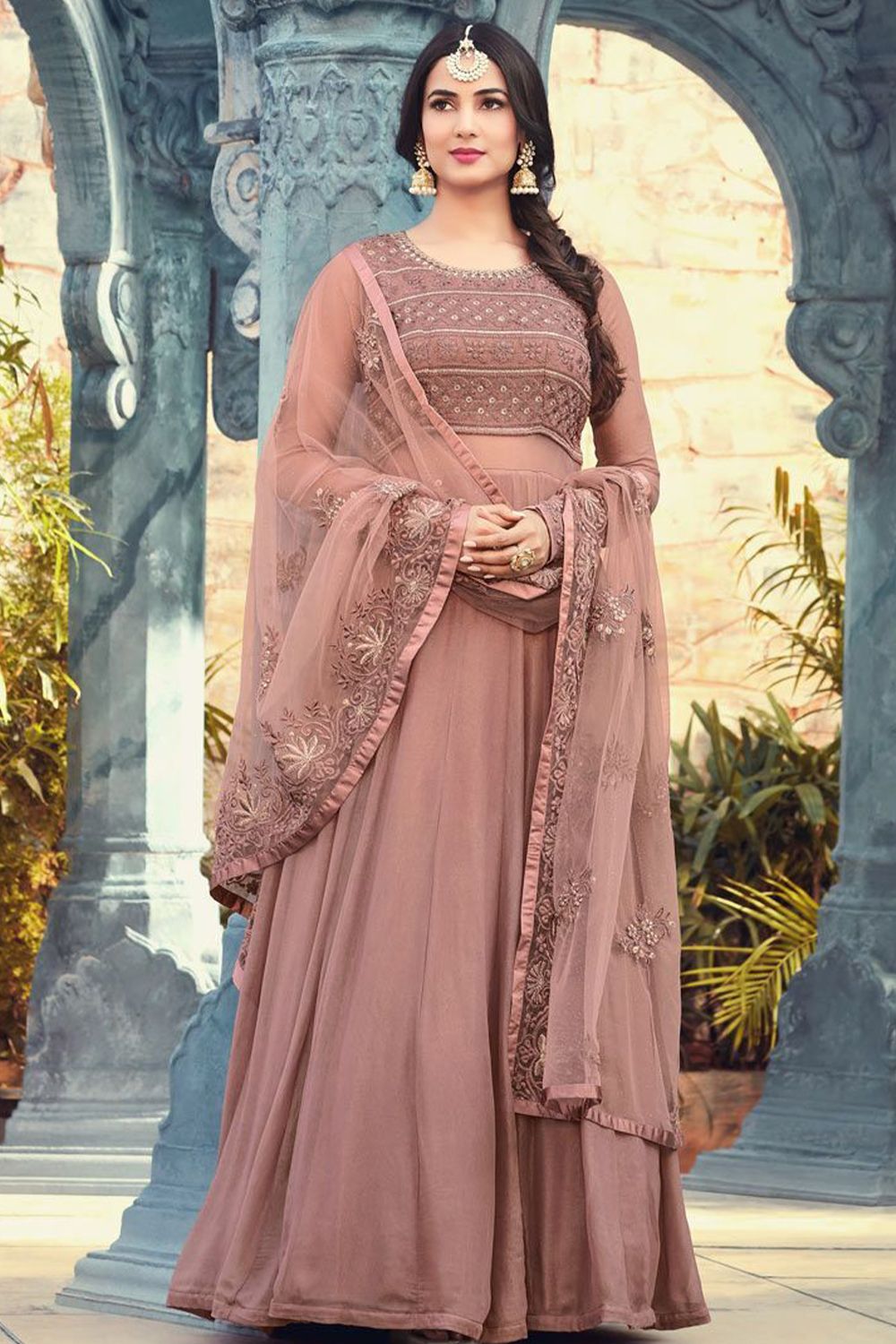 Misty Rose Embroidered Anarkali Suit