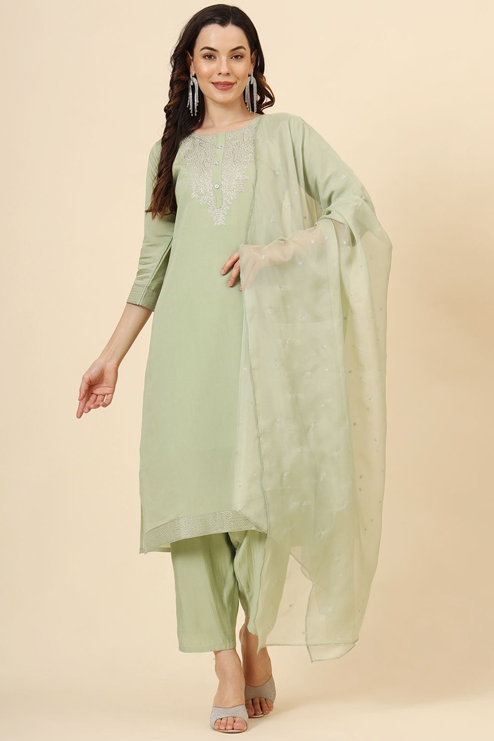 Pastel Green Silk Salwar Kameez