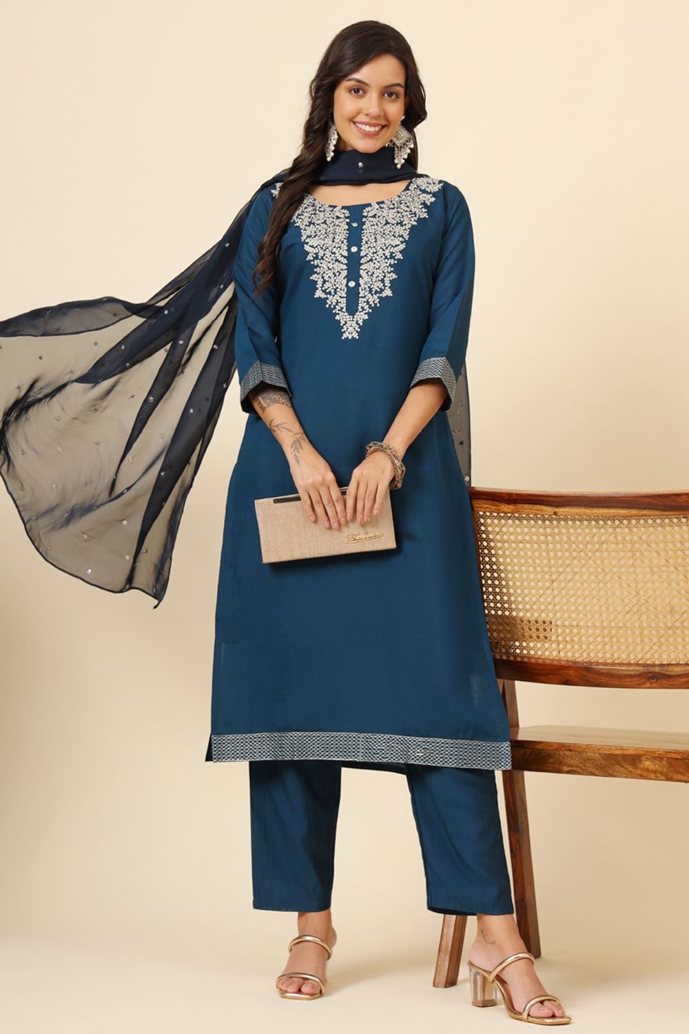 Teal Blue Silk Salwar Kameez