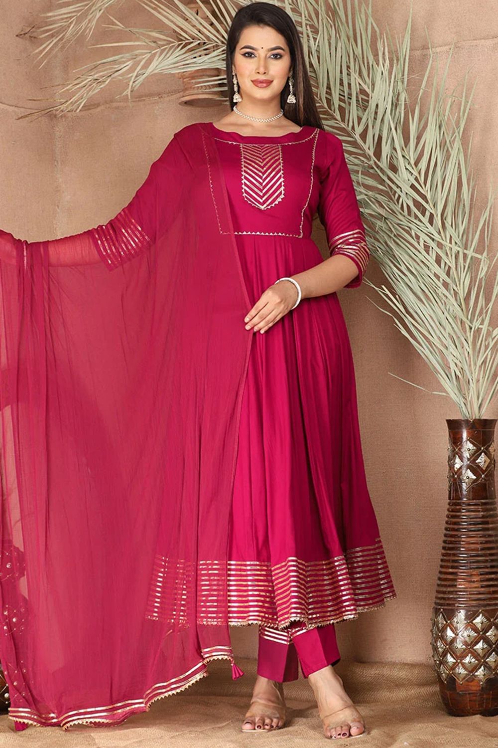 Red Embroidered Rayon Anarkali Suit 