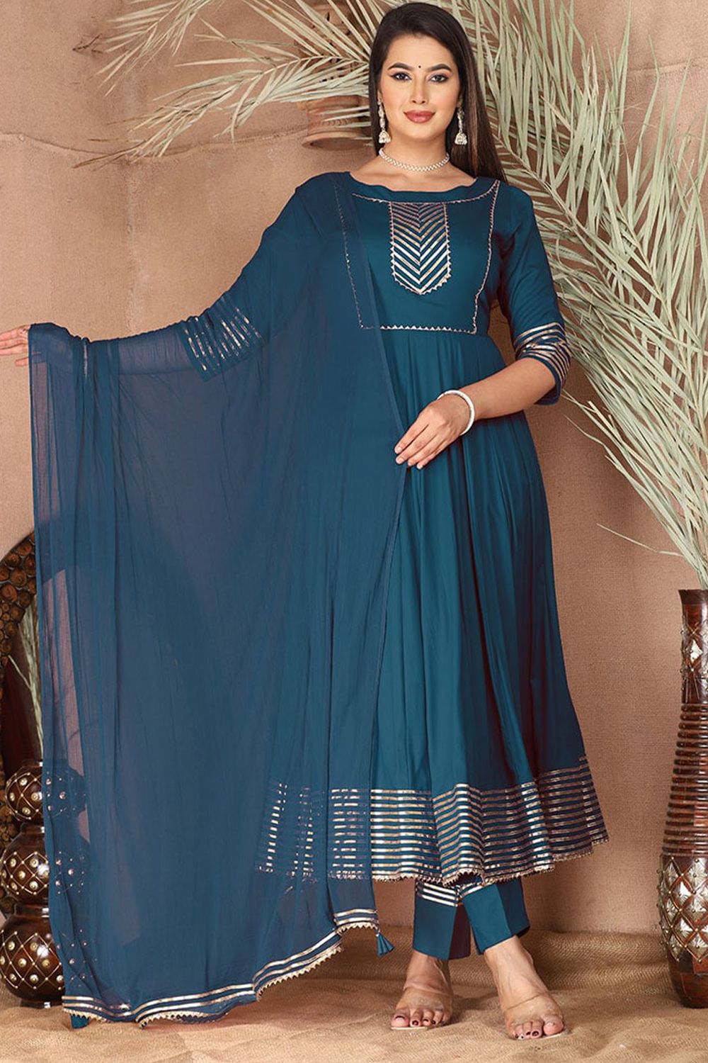 Blue Embroidered Rayon Anarkali Suit 