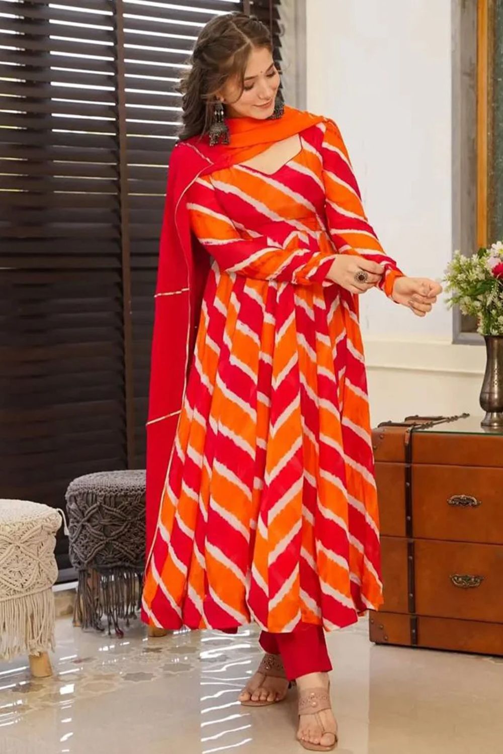 Orange Georgette Digital Printed Anarkali Suit 